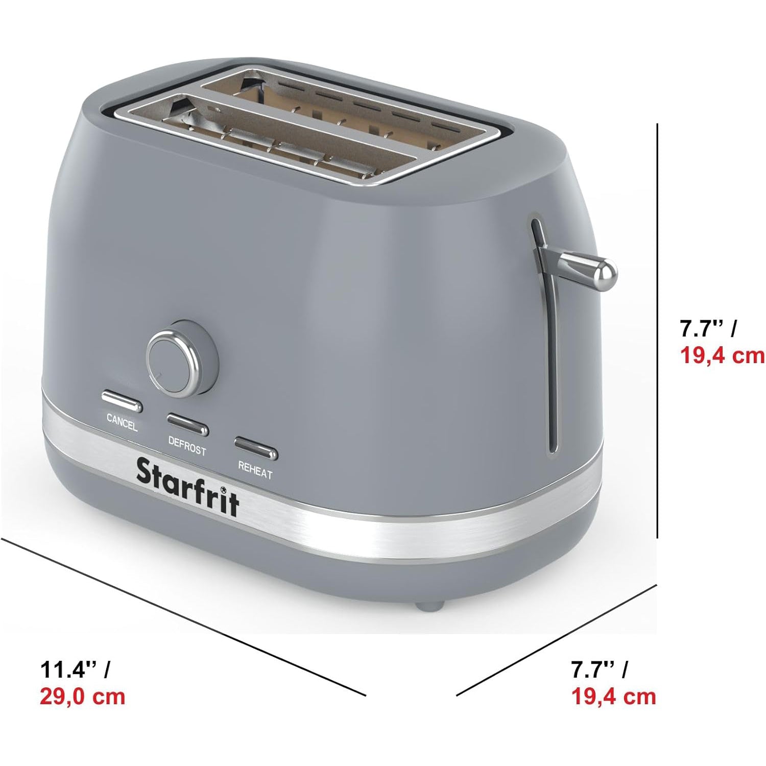 Starfrit - Grille-Pain 2 Tranches, 7 Niveaux de Brunissage, 850 Watts, Gris - Simple Boutique