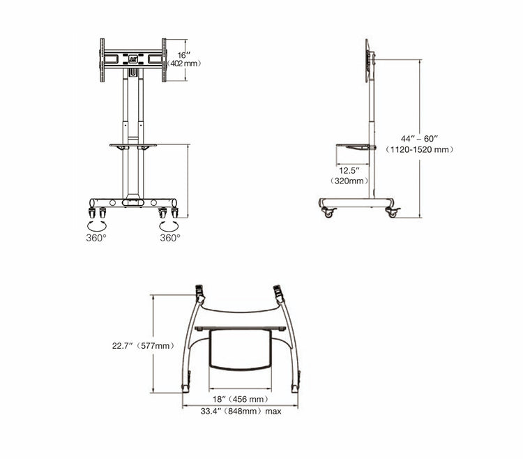 Support TV Portatif Sur Roulettes Ajustable En Hauteur LED PLASMA LCD 32" À 65" - Simple Boutique
