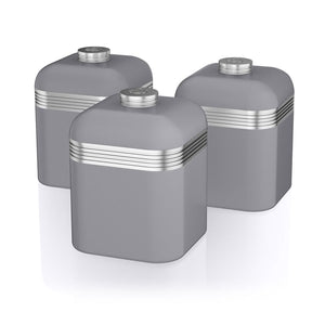 Swan Ensemble de 3 Boites de Rangement Rétro, Capacité de 1 Litre, Gris - Simple Boutique
