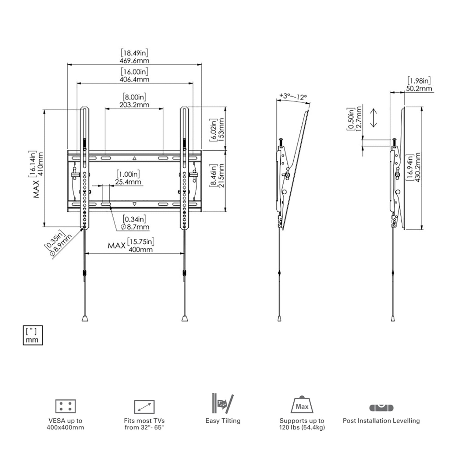 SyncMount - Support Mural Inclinable pour Téléviseur, Pour Écran de 32" à 65", Poids Maximum de 120lb - Simple Boutique