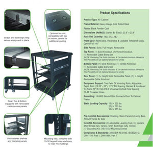 TechCraft - Armoire Audio Visuelle 36U, 23.6" de Profondeur, Porte avec Serrure, Assemblé, Noir - Simple Boutique