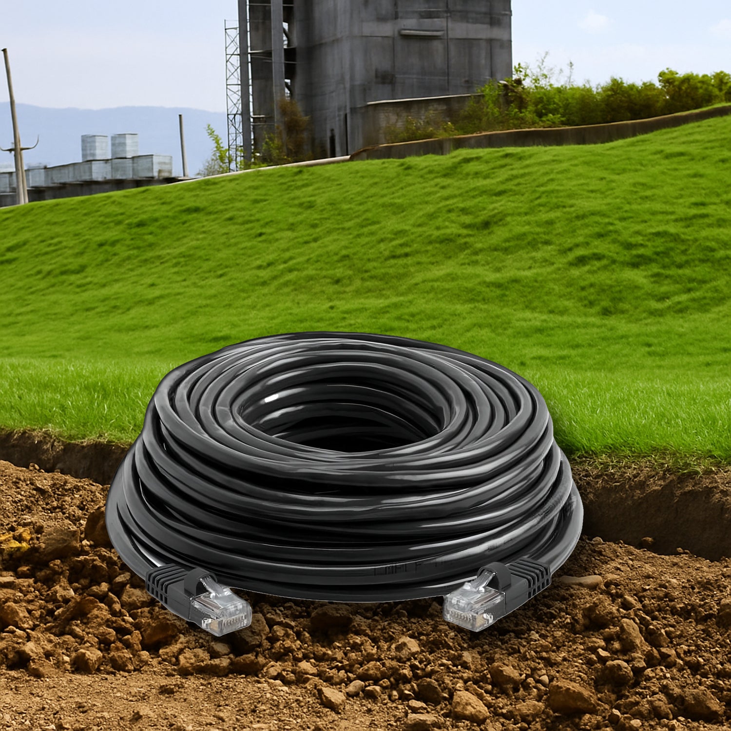 TechCraft Câble Réseau 300 pi Extérieur Ethernet Cat6 (550MHz), Résistant UV et Enterrement Direct, Noir - Simple Boutique