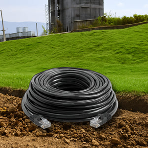 TechCraft Câble Réseau 300 pi Extérieur Ethernet Cat6 (550MHz), Résistant UV et Enterrement Direct, Noir - Simple Boutique