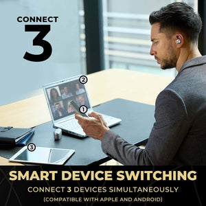 Technic - Écouteurs Intra-Auriculaires Sans-Fil, Hi-Res Audio, Supression du Bruit, Microphone et Boitier de Recharge, Argenté - Simple Boutique