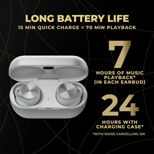 Technic - Écouteurs Intra-Auriculaires Sans-Fil, Hi-Res Audio, Supression du Bruit, Microphone et Boitier de Recharge, Argenté - Simple Boutique