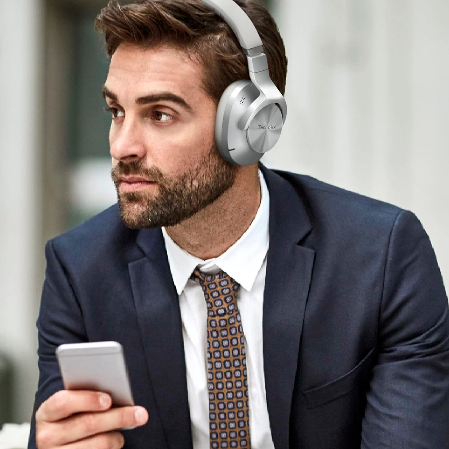 Technics - Écouteurs Bluetooth Sans-Fil avec Réduction du Bruit, Hi-Res, Télécommande et Microphone Intégrés, Argenté - Simple Boutique