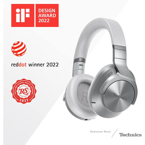 Technics - Écouteurs Bluetooth Sans-Fil avec Réduction du Bruit, Hi-Res, Télécommande et Microphone Intégrés, Argenté - Simple Boutique