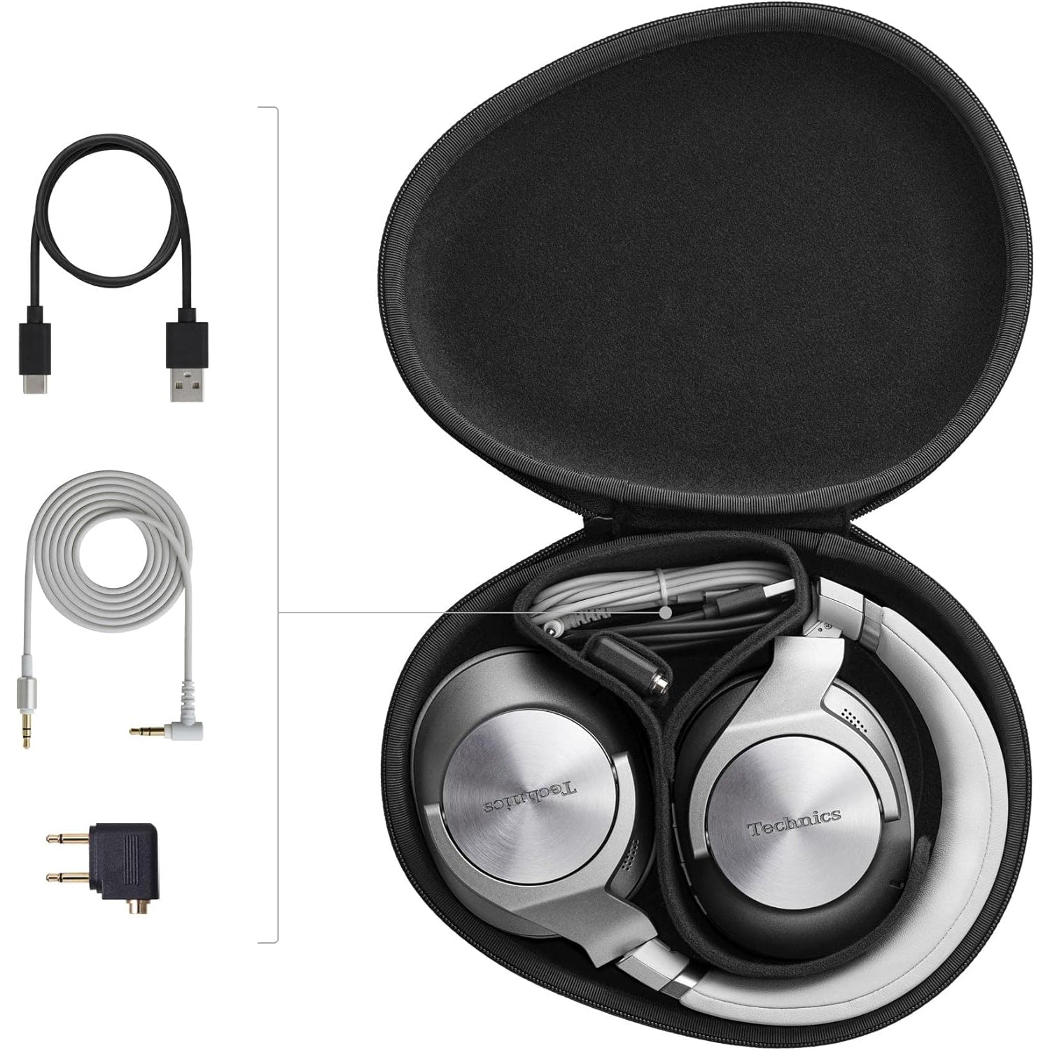 Technics - Écouteurs Bluetooth Sans-Fil avec Réduction du Bruit, Hi-Res, Télécommande et Microphone Intégrés, Argenté - Simple Boutique