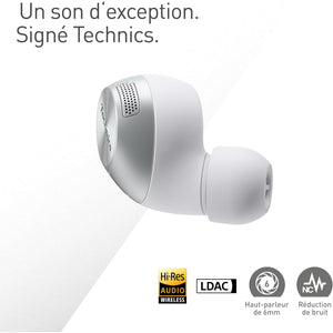 Technics - Écouteurs Intra-Auriculaires Sans-Fil Bluetooth avec Suppression du Bruit, Microphone et Boitier de Recharge, Argenté - Simple Boutique