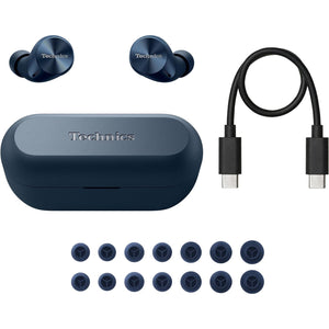 Technics - Écouteurs Intra-Auriculaires avec Supression du Bruit, Microphone et Boitier de Recharge, Bleu - Simple Boutique