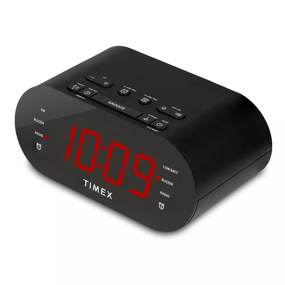 Timex Radio-Réveil à Double Alarme avec Affichage LED, Chargement USB et Batteries de Secours, Noir - T232B - Simple Boutique