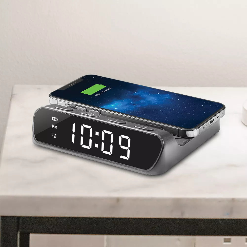 Timex Réveil-Matin avec Affichage LED, Chargement Sans Fil et Batteries de Secours, Noir - TW14B - Simple Boutique