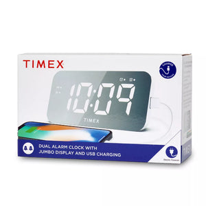 Timex Réveil-Matin avec Grand Affichage LED, Chargement USB et Batterie de Secours, Blanc - T1320 - Simple Boutique