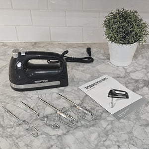 Toastess - Batteur à Main à 5 Vitesses, Fouets et Crochet Pétrisseurs Compris, 350 Watts, Noir - Simple Boutique