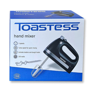 Toastess - Batteur à Main à 5 Vitesses, Fouets et Crochet Pétrisseurs Compris, 350 Watts, Noir - Simple Boutique