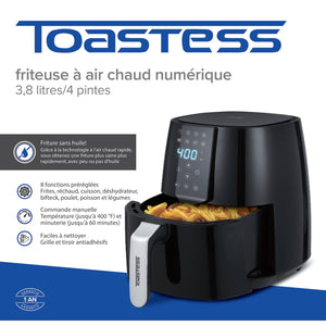 Toastess - Friteuse à Air Chaud Numérique, Capacité de 3.8 Litres, 8 Fonctions Préréglées, Noir - Simple Boutique