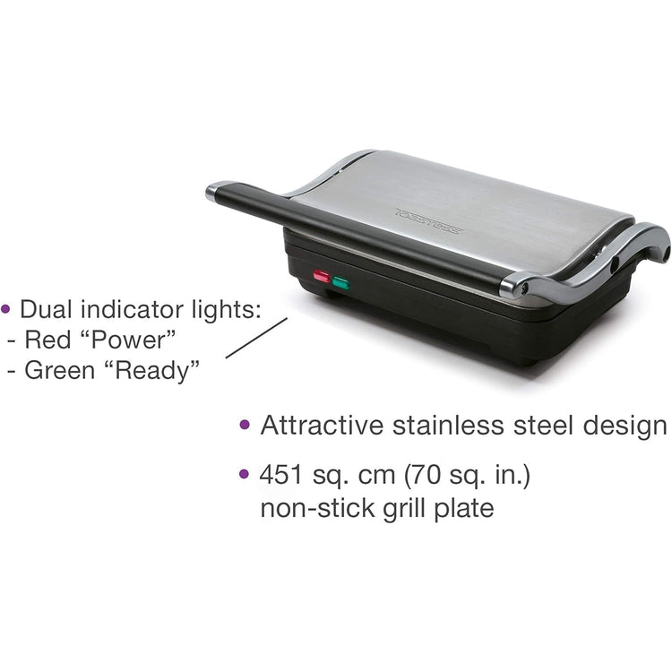 Toastess TSG710 - Grill Pour Sandwichs avec Plaque de Cuisson Antiadhésive, 1000 Watts, Acier Inoxydable - Simple Boutique