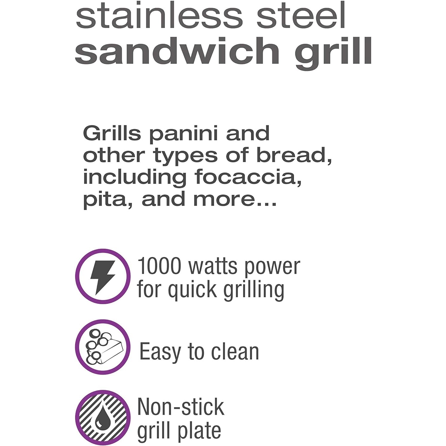 Toastess TSG710 - Grill Pour Sandwichs avec Plaque de Cuisson Antiadhésive, 1000 Watts, Acier Inoxydable - Simple Boutique