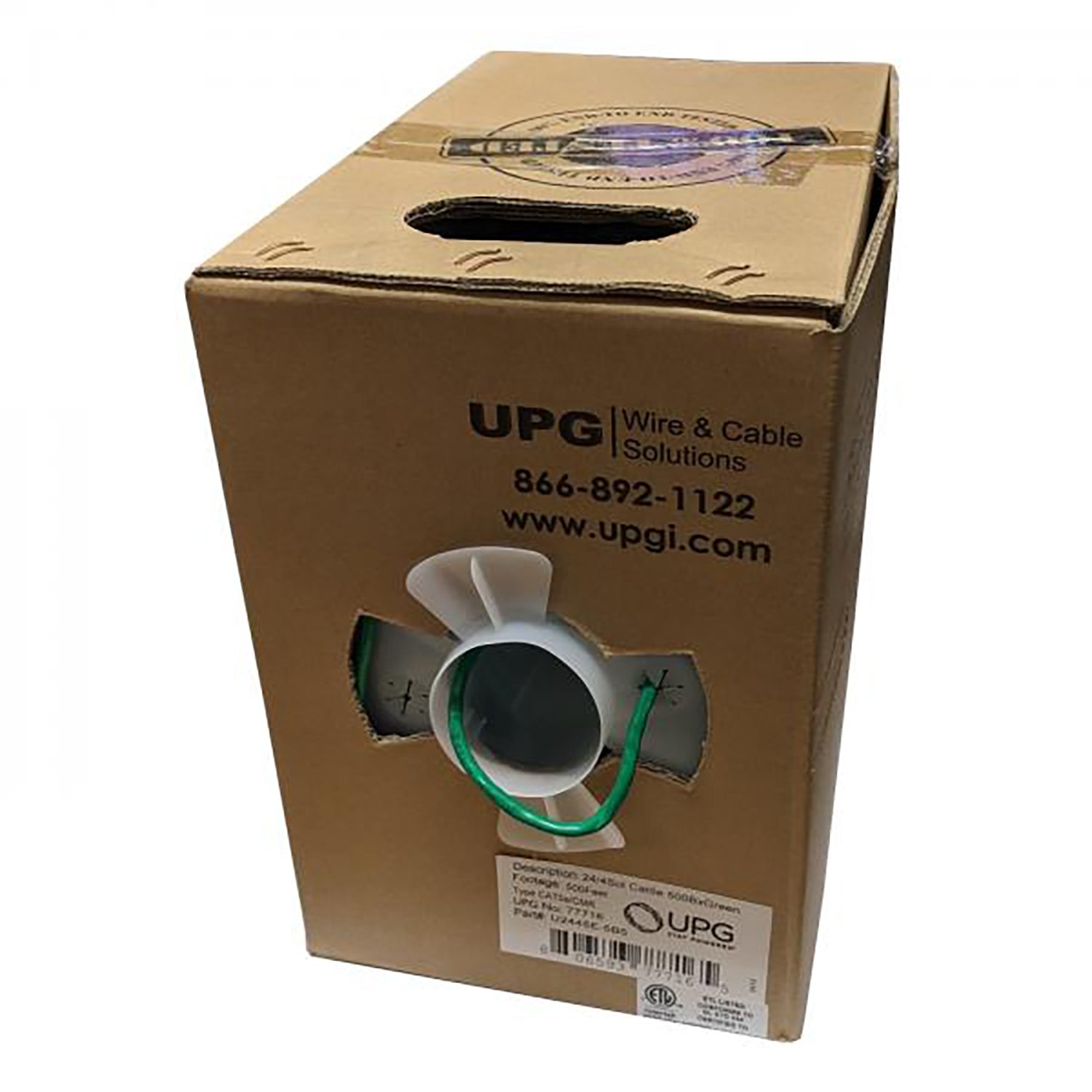 UPG - Câble réseaux Solide UTP Cat5e, 350MHz, Longueur de 500 Pieds, FT4/CMR, Vert - Simple Boutique