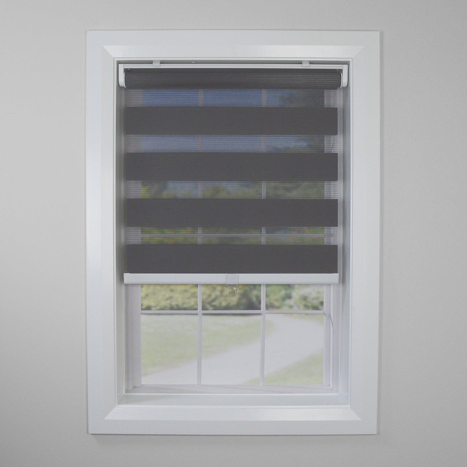 Versailles - Store de Fenêtre à Toile Alternée Sans Cordon Slimline, 24" x 72", Charbon - Simple Boutique