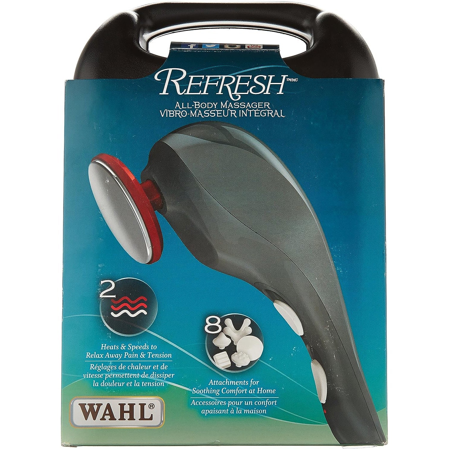 WAHL - Masseur pour le Corp Refresh, 2 Réglages de Chaleur, 2 Vitesses, 8 Acessoires, Noir - Simple Boutique