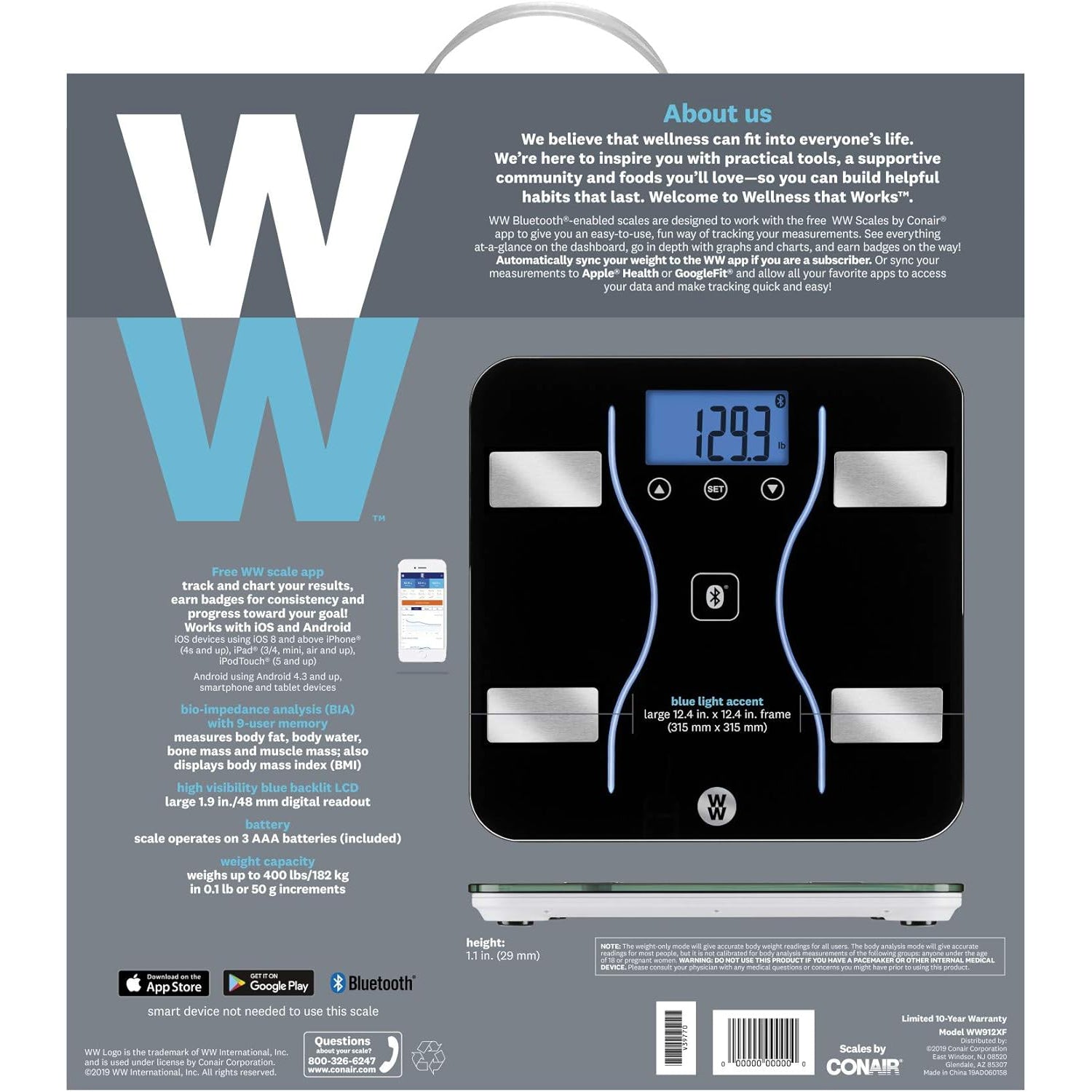 Weight Watcher - Pèse-Personne Numérique avec Analyse Corporelle, Bluetooth, Capacité Maximum de 180kg - Simple Boutique