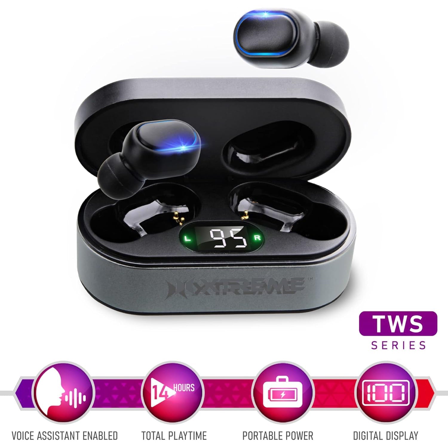 Xtreme - Écouteurs Intra-Auriculaires Bluetooth avec Boitier de Recharge, Noir - Simple Boutique