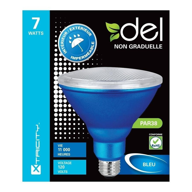 Xtricity Ampoule DEL PAR38/7W/120V/Bleu/Intérieur et Extérieur 1 Un. - Simple Boutique