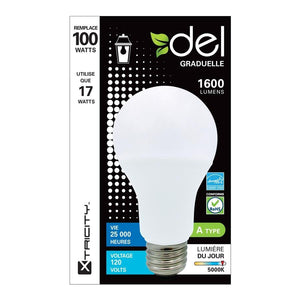 Xtricity Ampoule Intérieur/Extérieur DEL Type A/17W/120V/5000K/Lumière du Jour Grad. - Simple Boutique