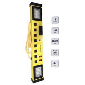 Xtricity - Barre D'alimention Robuste à 8 Prises Avec Éclairages DEL et Support Pour Téléphone, Jaune - Simple Boutique