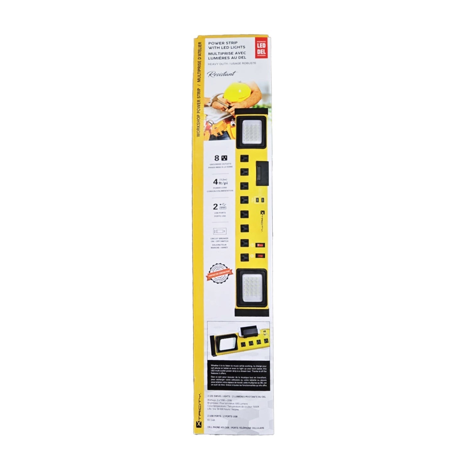 Xtricity - Barre D'alimention Robuste à 8 Prises Avec Éclairages DEL et Support Pour Téléphone, Jaune - Simple Boutique