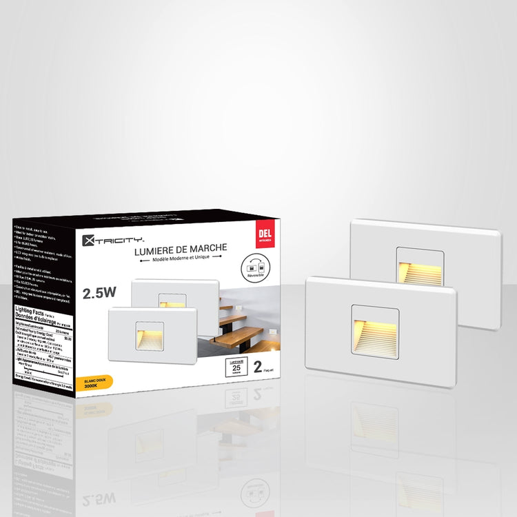 Xtricity - Ensemble de 2 Lumières de Sécurité pour Escalier DEL, 2.5W, 25 Lumens, 3000K Blanc Doux, Blanc - Simple Boutique