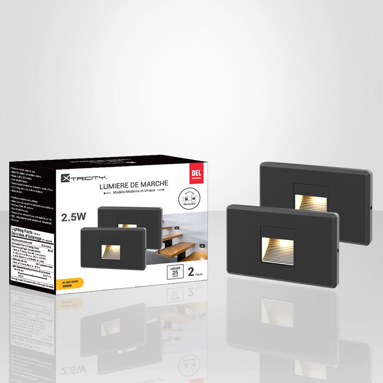 Xtricity - Ensemble de 2 Lumières de Sécurité pour Escalier DEL, 2.5W, 25 Lumens, 3000K Blanc Doux, Noir - Simple Boutique