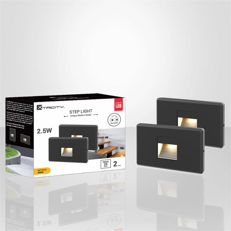 Xtricity - Ensemble de 2 Lumières de Sécurité pour Escalier DEL, 2.5W, 25 Lumens, 3000K Blanc Doux, Noir - Simple Boutique