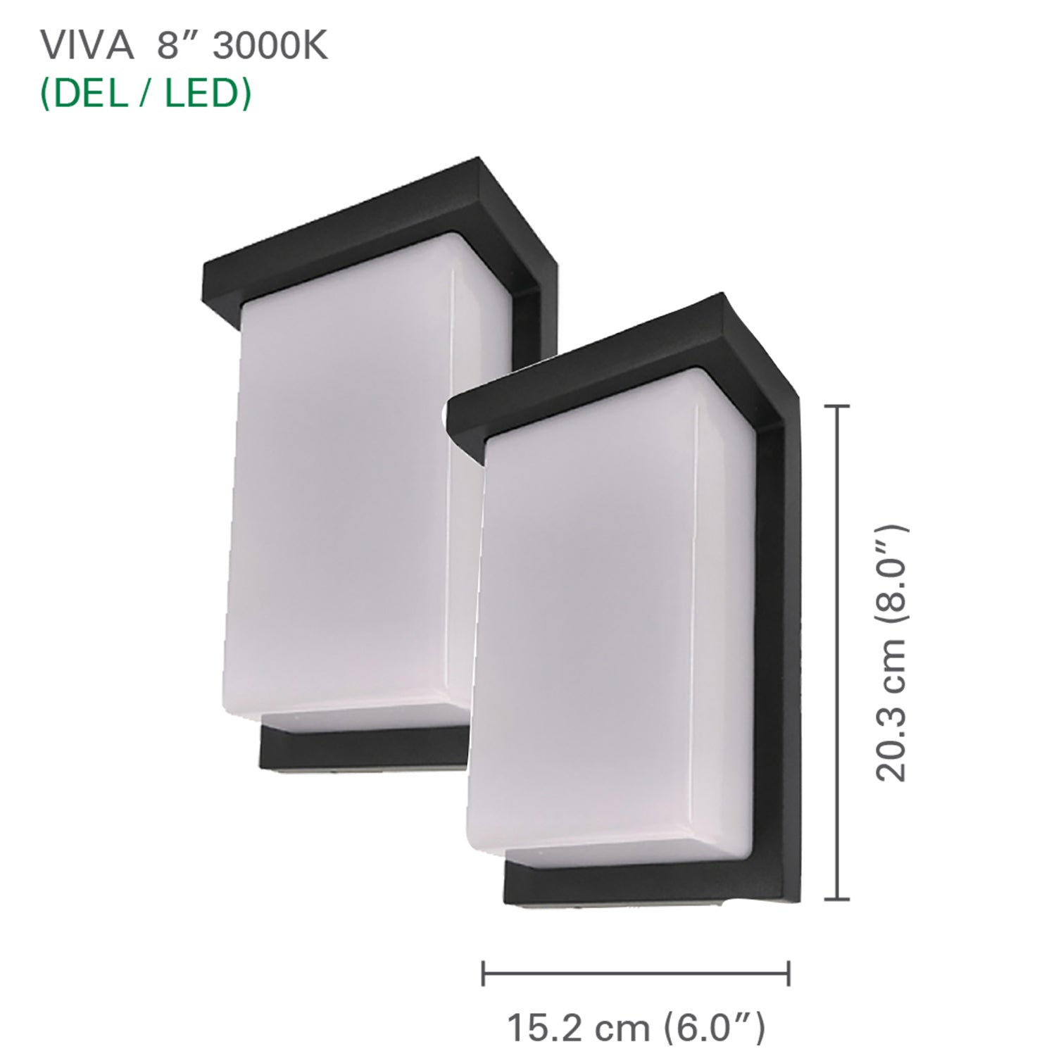 Xtricity - Ensemble de 2 Luminaires Muraux Extérieurs avec DEL Intégrée, Hauteur de 8'', De la Collection Viva, Noir - Simple Boutique