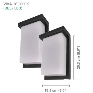 Xtricity - Ensemble de 2 Luminaires Muraux Extérieurs avec DEL Intégrée, Hauteur de 8'', De la Collection Viva, Noir - Simple Boutique