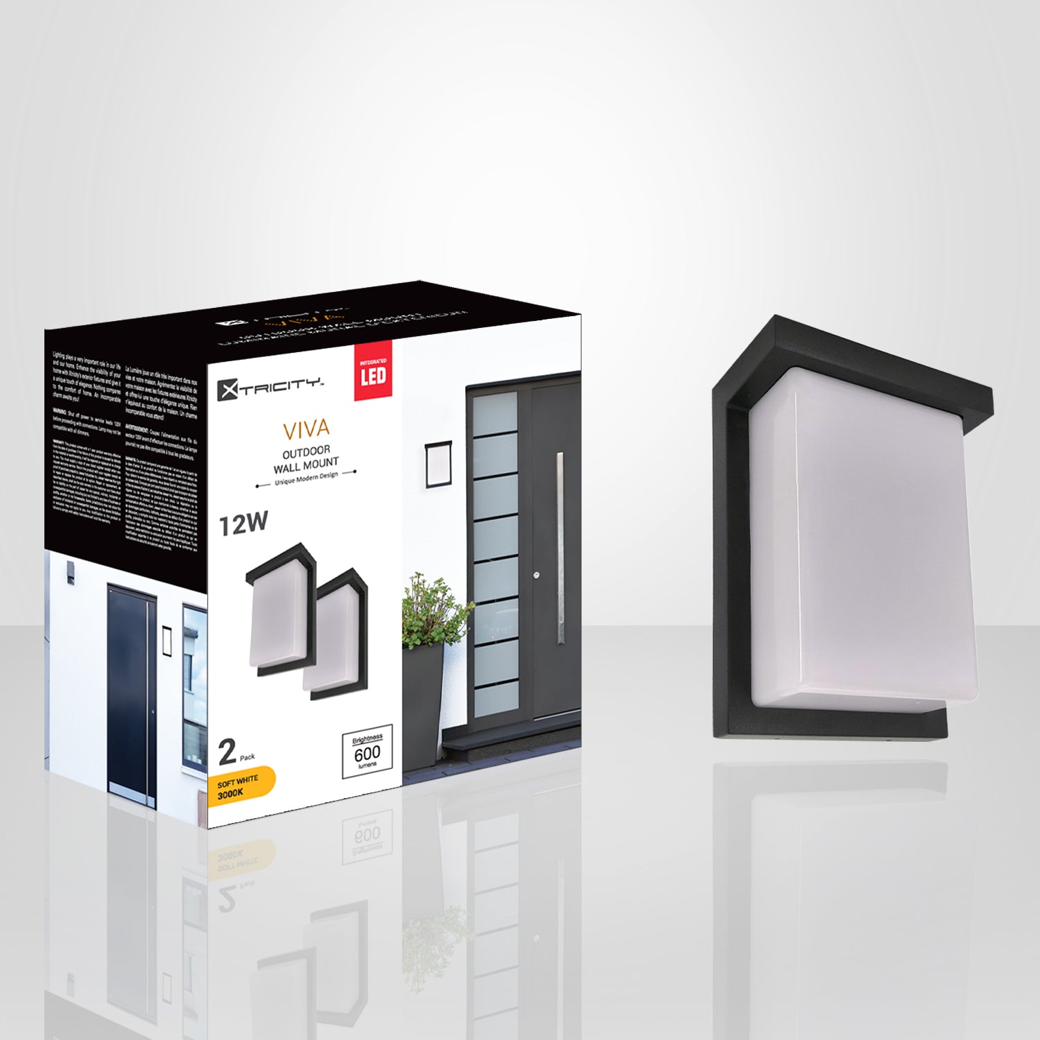 Xtricity - Ensemble de 2 Luminaires Muraux Extérieurs avec DEL Intégrée, Hauteur de 8'', De la Collection Viva, Noir - Simple Boutique