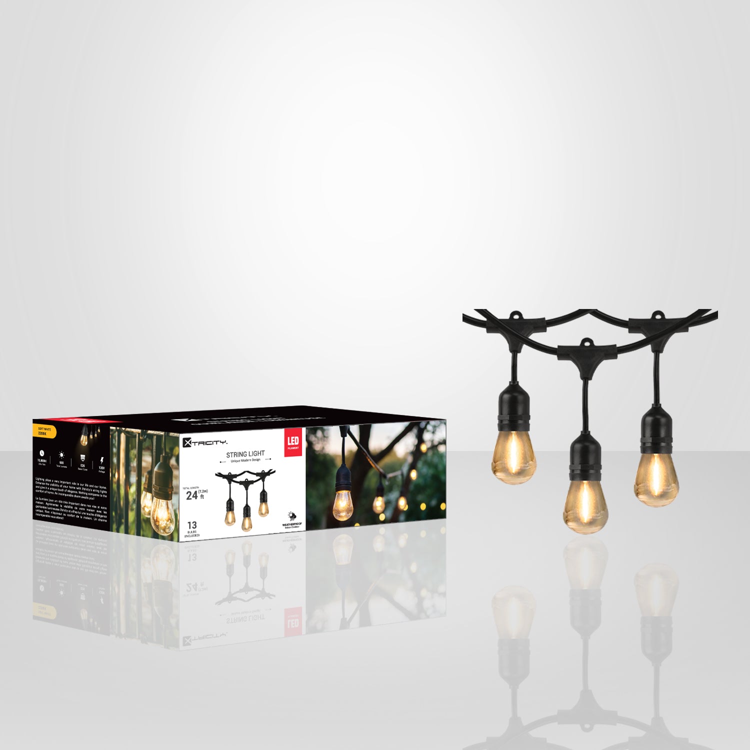 Xtricity - Guirlange Lumineuse DEL Extérieur, Imperméable, Longeur de 24 Pieds, 2200K Blanc Doux - Simple Boutique