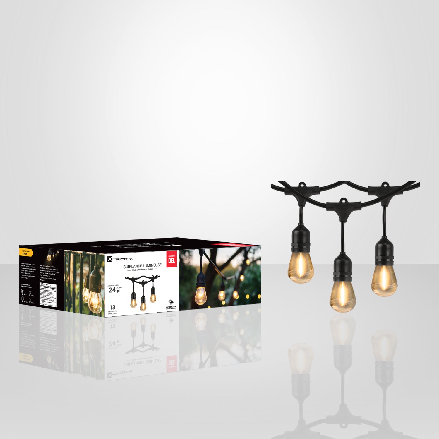 Xtricity - Guirlange Lumineuse DEL Extérieur, Imperméable, Longeur de 24 Pieds, 2200K Blanc Doux - Simple Boutique