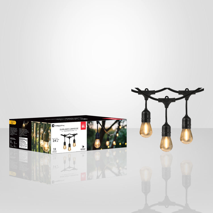 Xtricity - Guirlange Lumineuse DEL Extérieur, Imperméable, Longeur de 24 Pieds, 2200K Blanc Doux - Simple Boutique