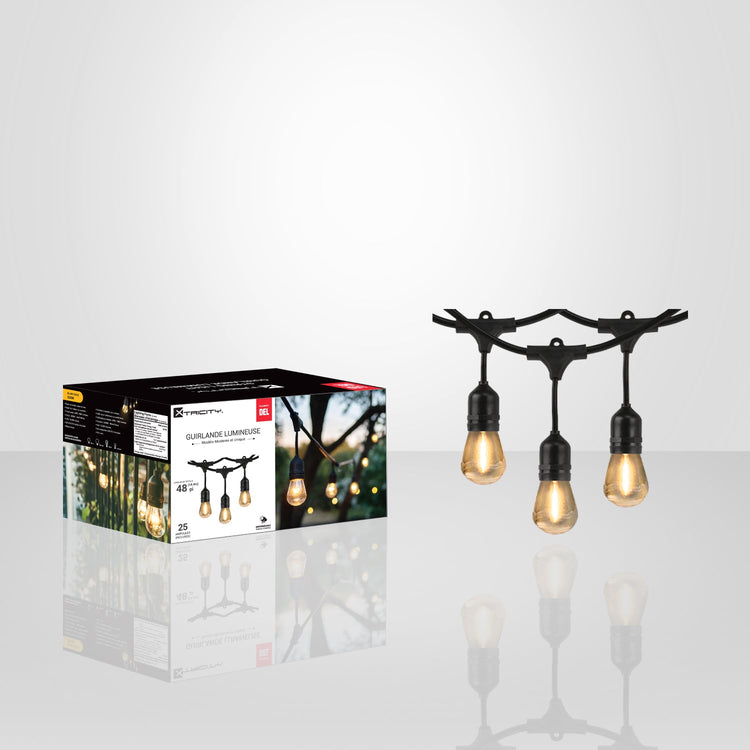 Xtricity - Guirlange Lumineuse DEL Extérieur, Imperméable, Longeur de 48 Pieds, 2200K Blanc Doux - Simple Boutique