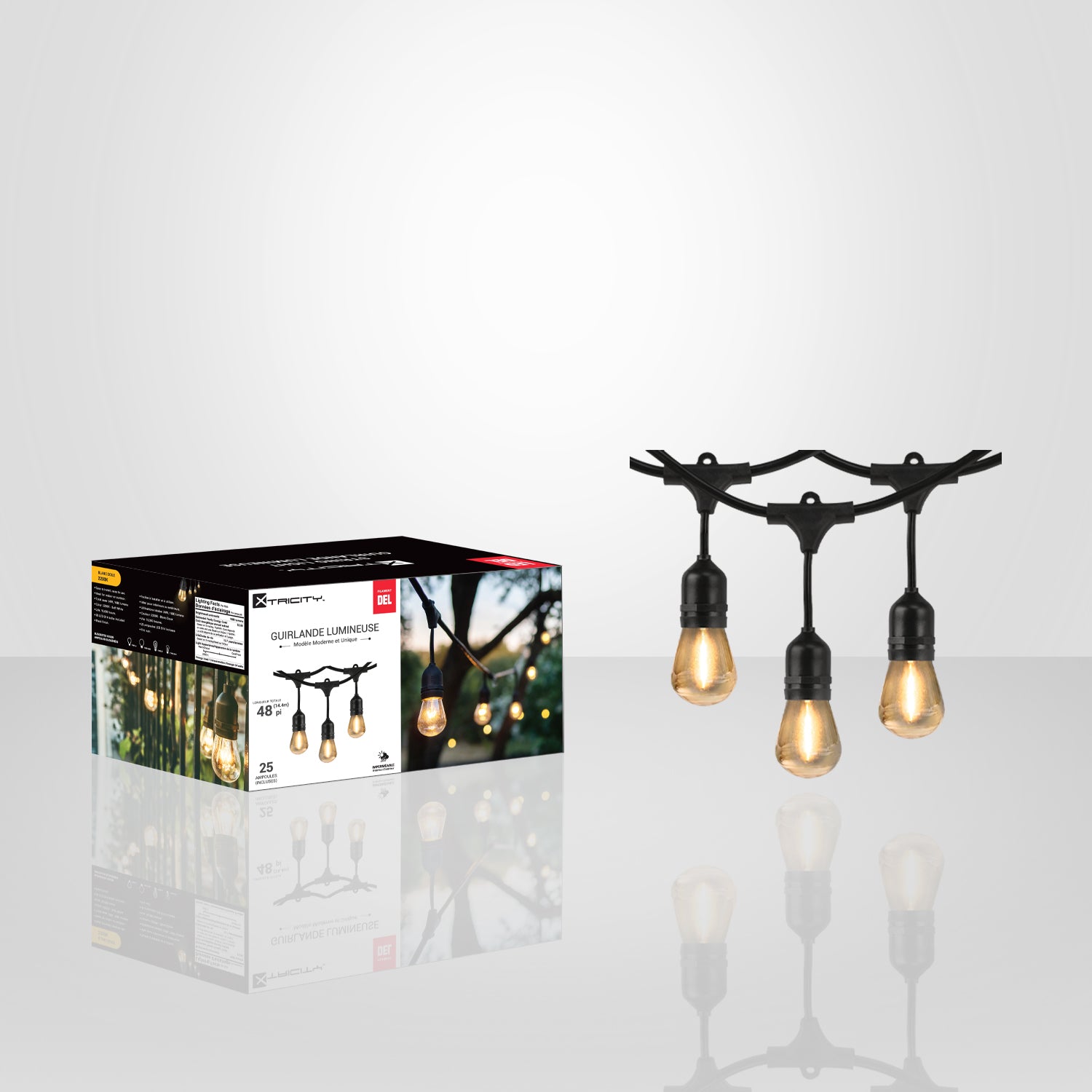 Xtricity - Guirlange Lumineuse DEL Extérieur, Imperméable, Longeur de 48 Pieds, 2200K Blanc Doux - Simple Boutique