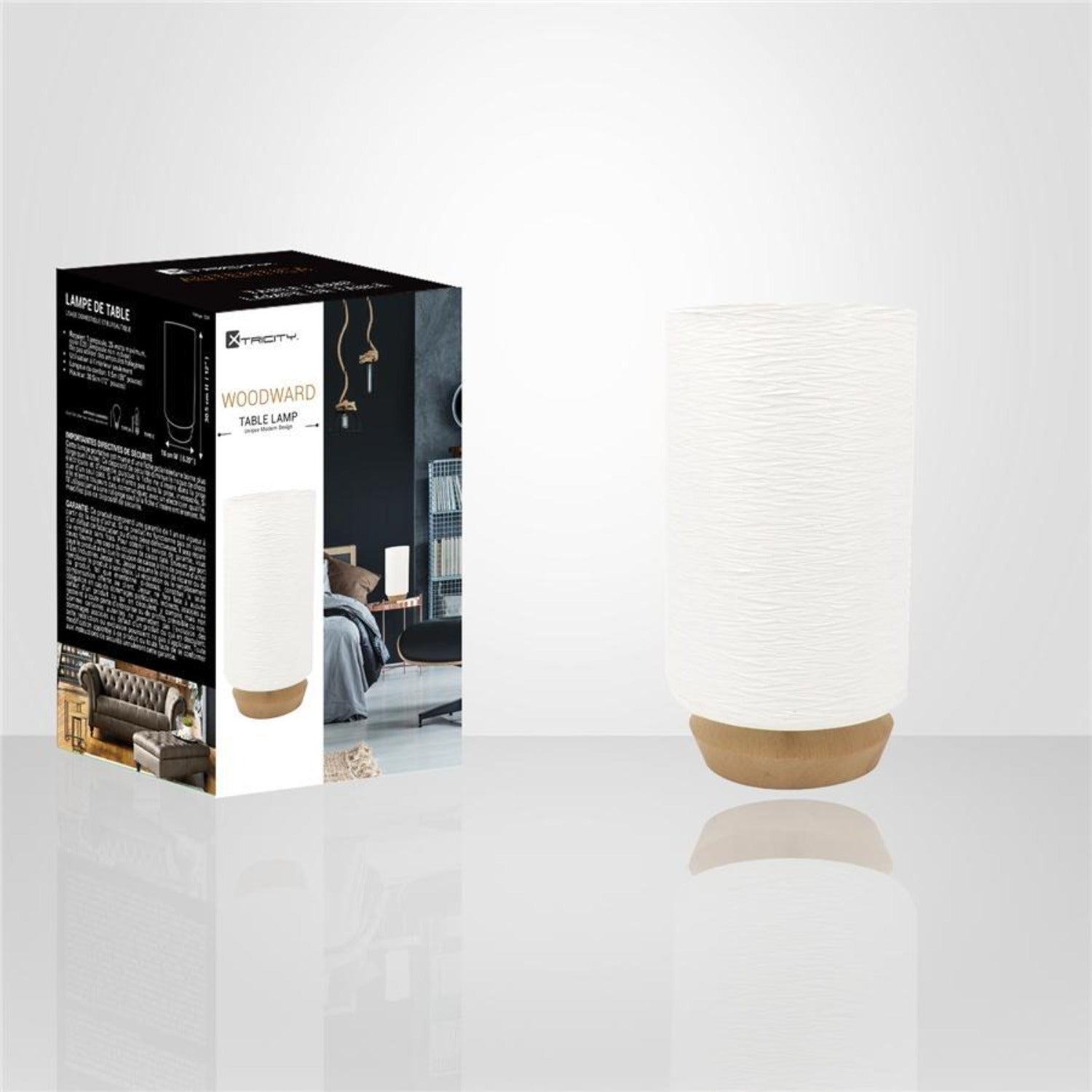 Xtricity - Lampe de Table Cylindrique, 6.29'' x 12'', De la Collection WoodWard, Blanc - Simple Boutique