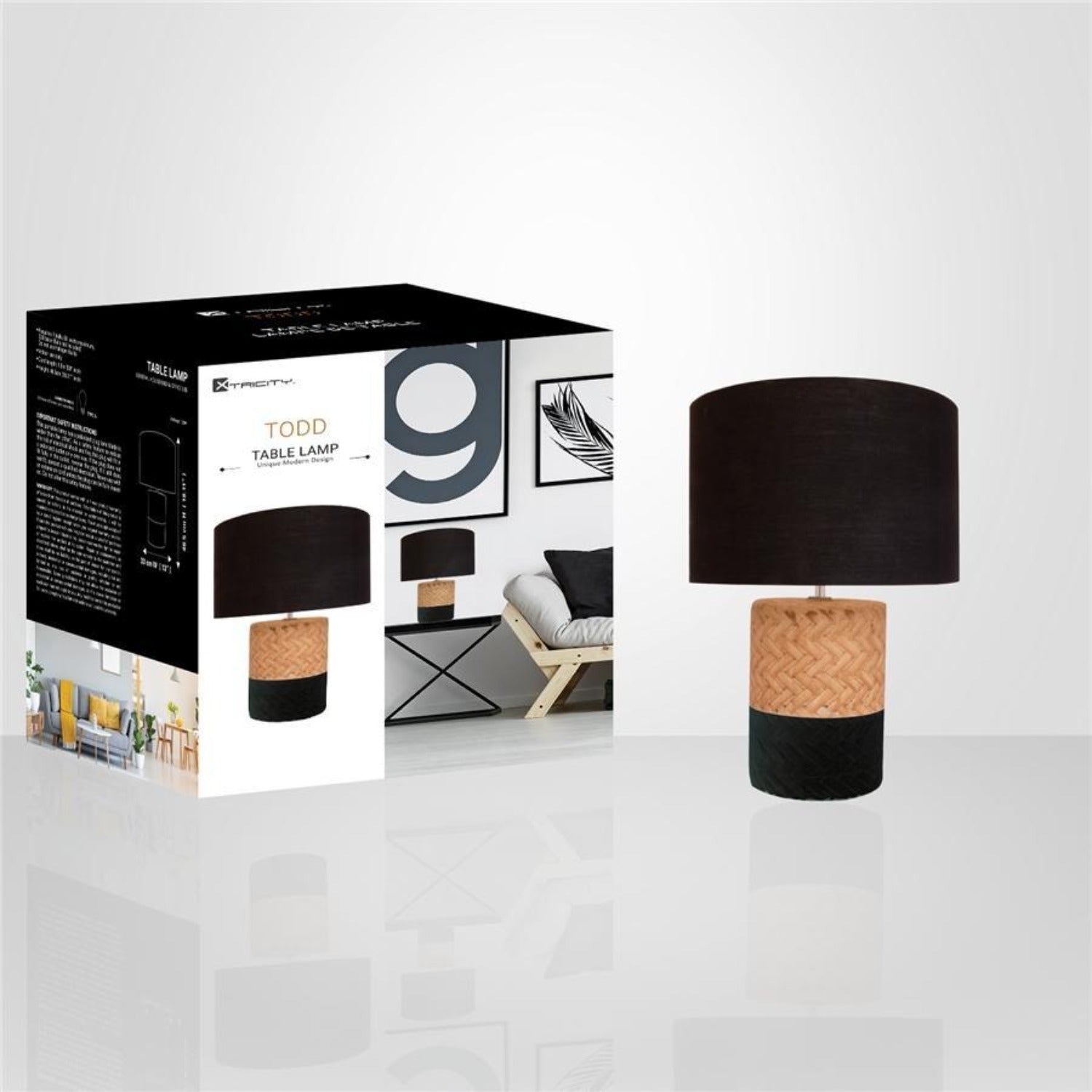 Xtricity - Lampe de Table Moderne, 13'' x 18.11'', De la Collection Todd, Noir - Simple Boutique
