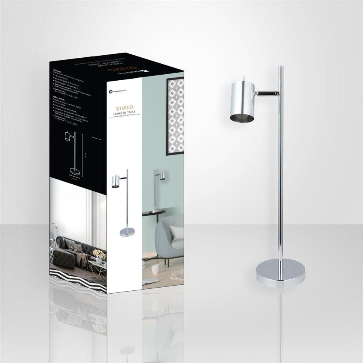 Xtricity - Lampe de Table à 1 Tête, Hauteur de 20'' , De la Collection Studio, Chrome - Simple Boutique