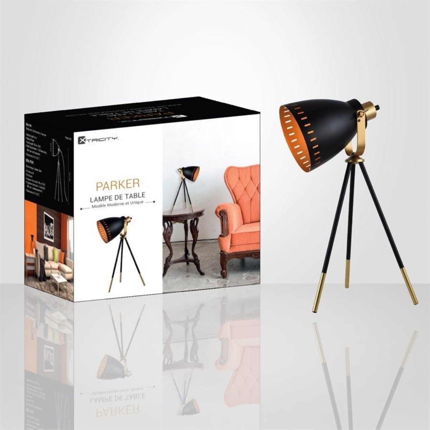 Xtricity - Lampe de Table sur 3 Pieds, Hauteur de 20.7'', De la Collection Parker, Noir - Simple Boutique