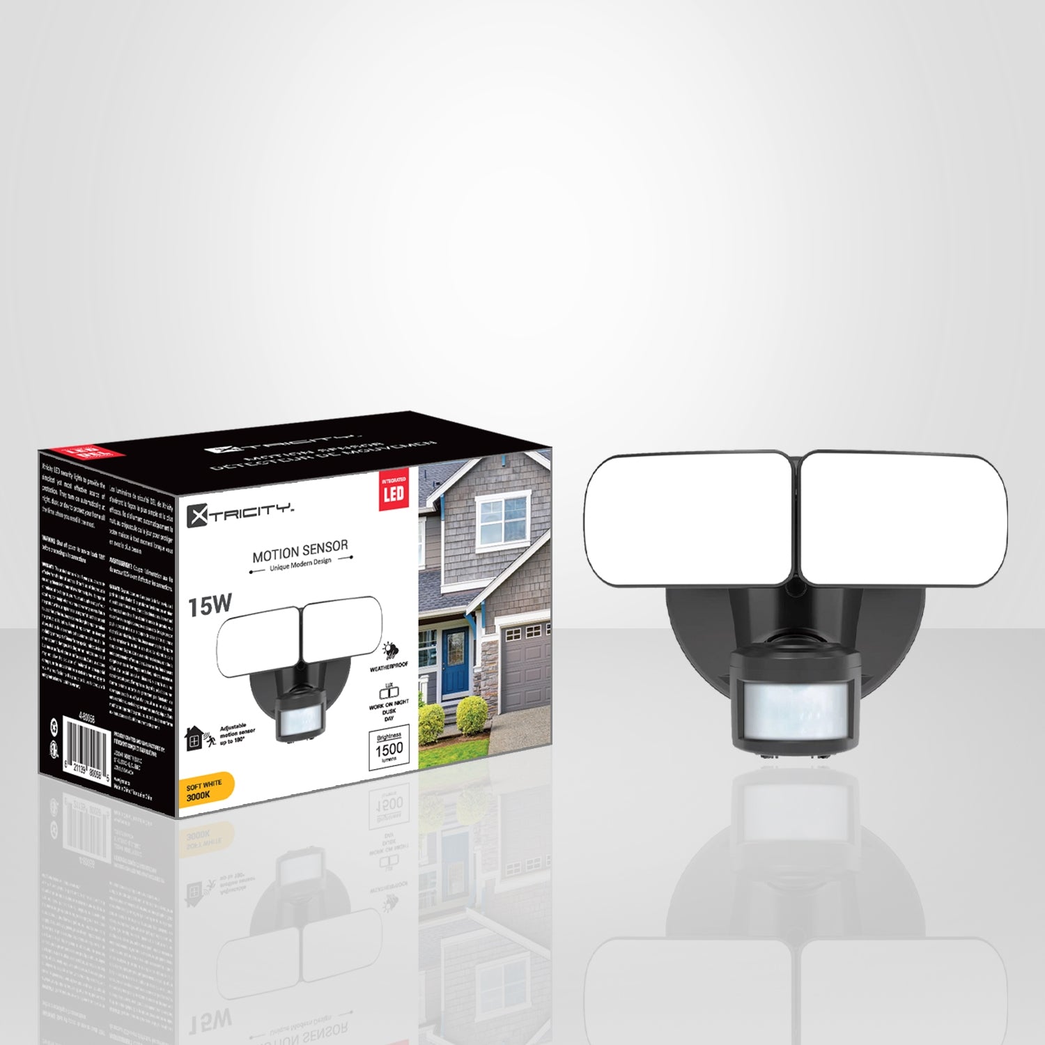 Xtricity - Lumière de Sécurité Extérieur avec Détecteur de Mouvement DEL, 15W, 1500 Lumens, 3000K Blanc Doux - Simple Boutique