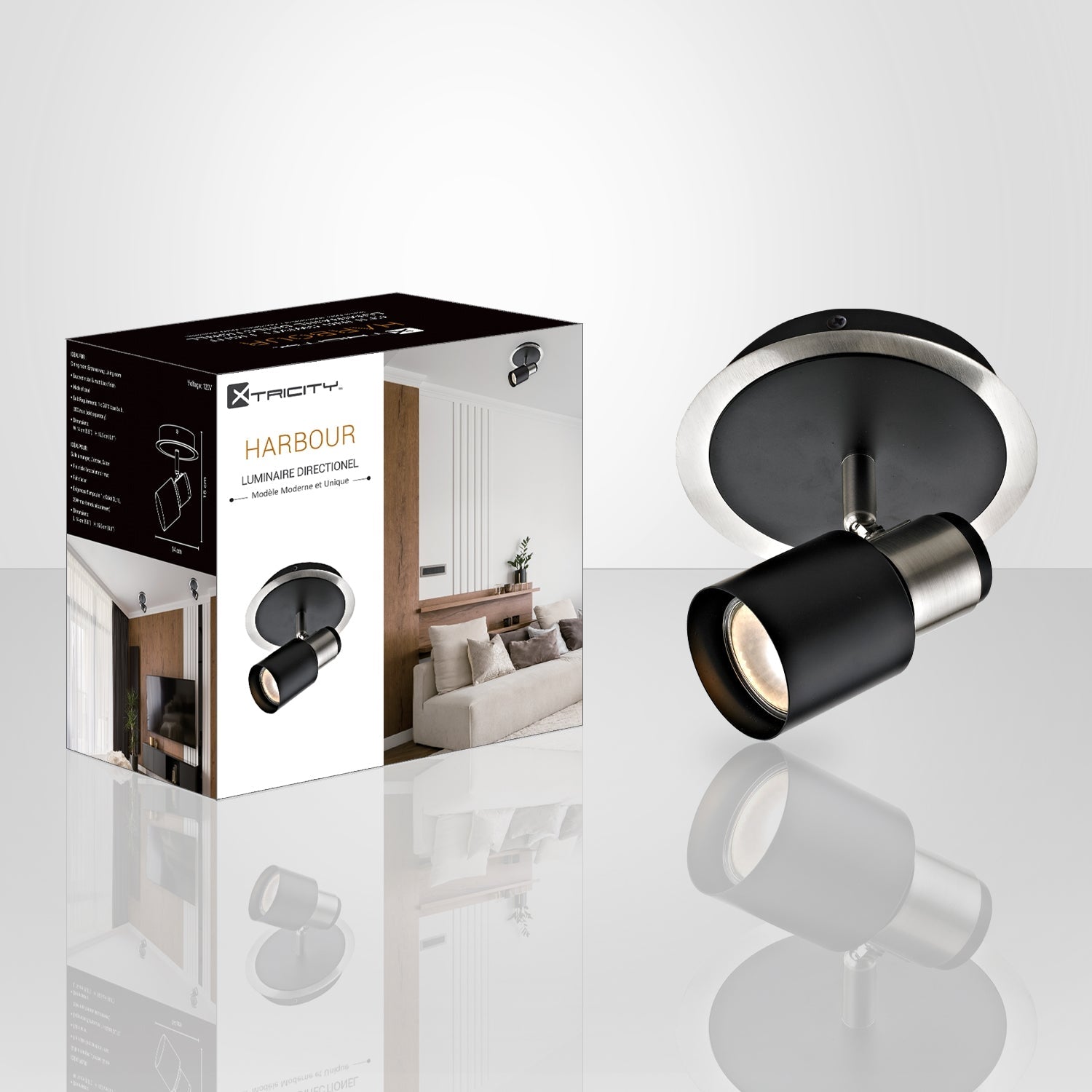 Xtricity - Luminaire Directionnel à 1 Tête, Largeur de 5.5'', De la Collection Harbour, Nickel Brossé et Noir - Simple Boutique