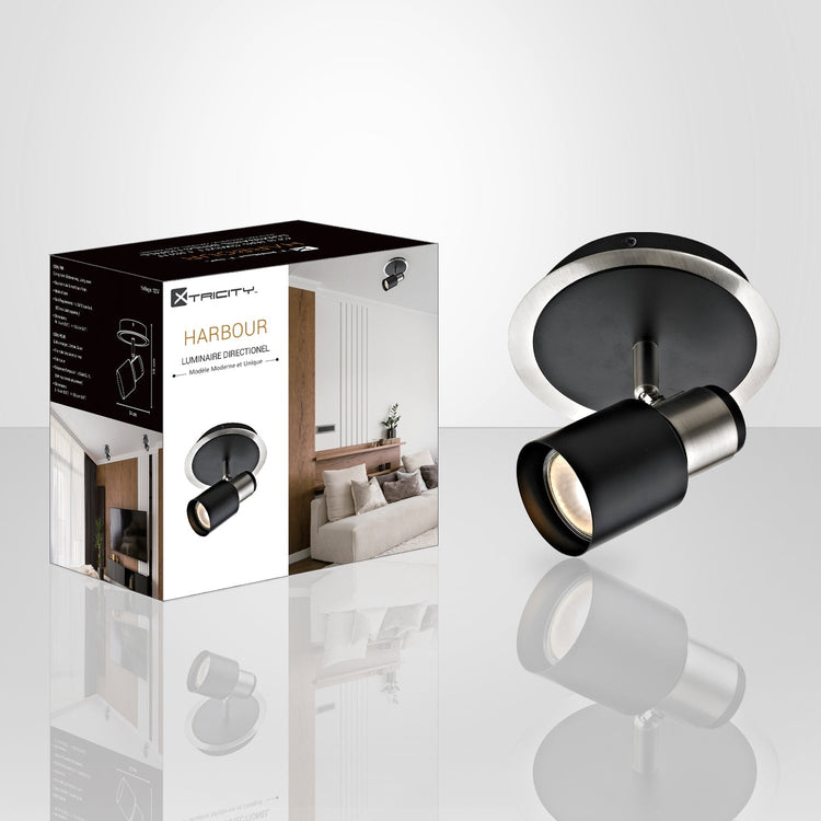 Xtricity - Luminaire Directionnel à 1 Tête, Largeur de 5.5'', De la Collection Harbour, Nickel Brossé et Noir - Simple Boutique