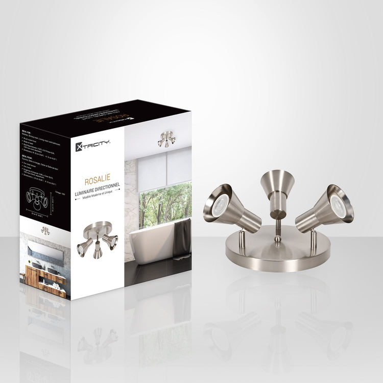Xtricity - Luminaire Directionnel à 3 Tête, Largeur de 9.06", De la Collection Rosalie, Nickel - Simple Boutique